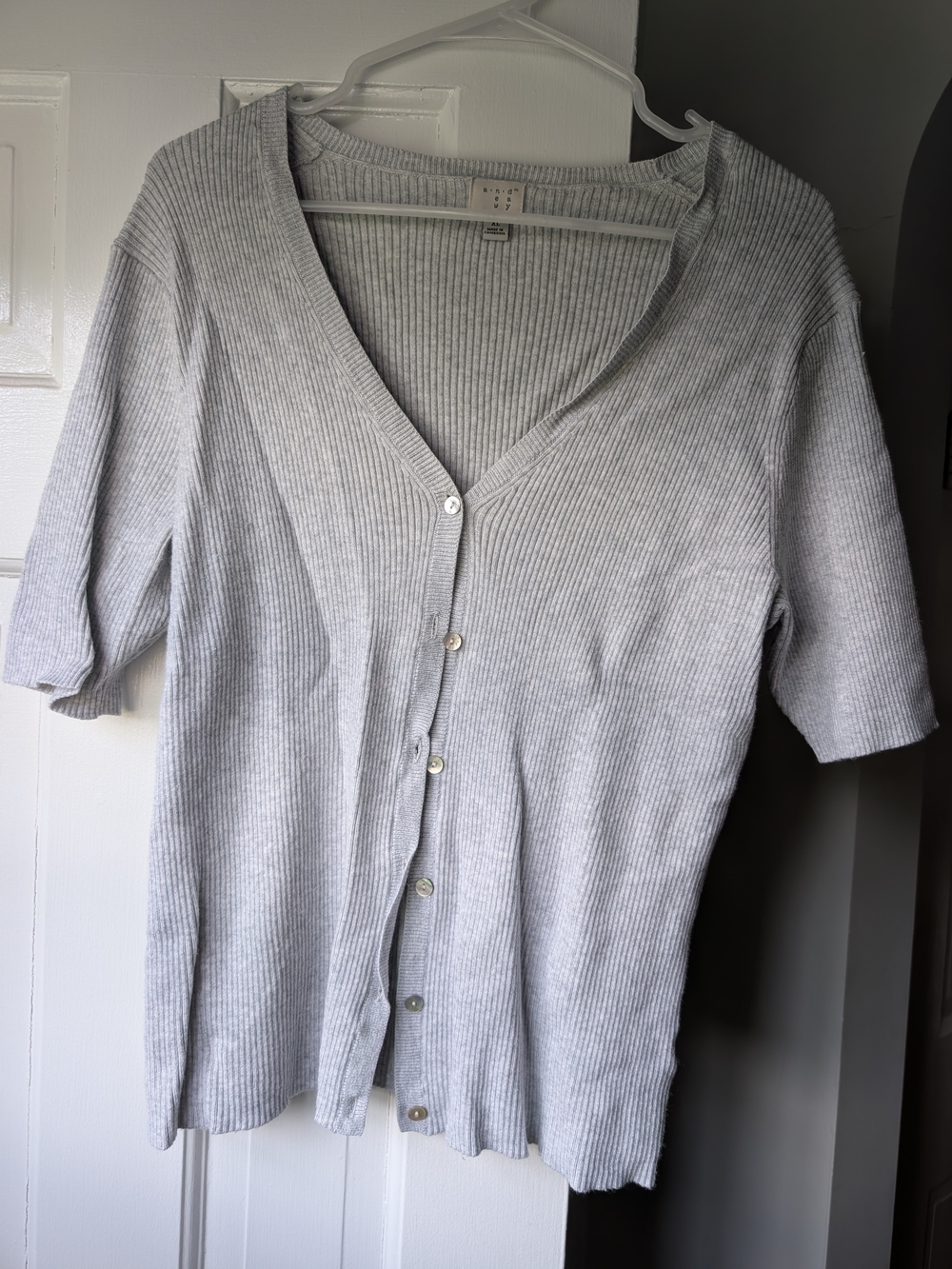 Light Gray Ribbed Button-Front Women's Sweater